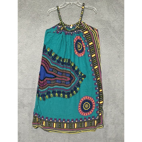 African Handmade Dashiki Halter Dress Summer Beach Colorful Tribal Boho